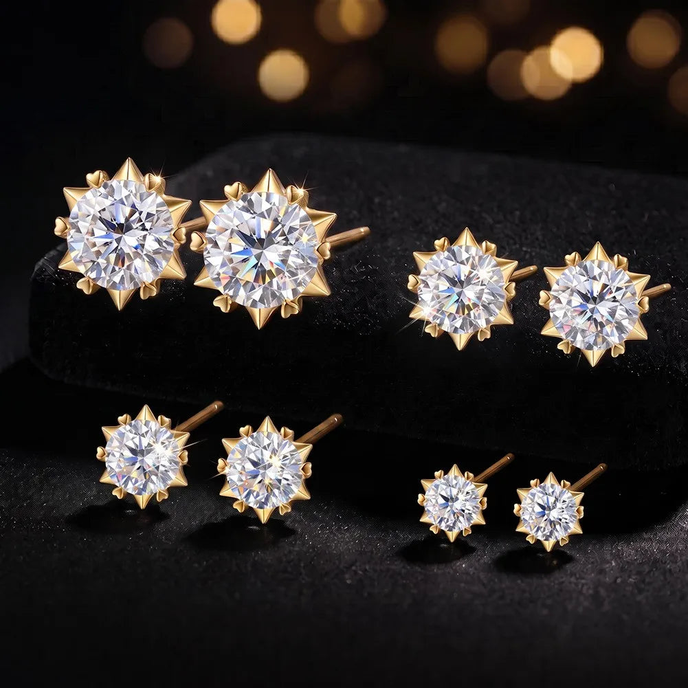 MEETMAY | Round Lab-Grown Diamond Stud Earrings – S925 Sterling Silver, Real Solid Gold Custom Available