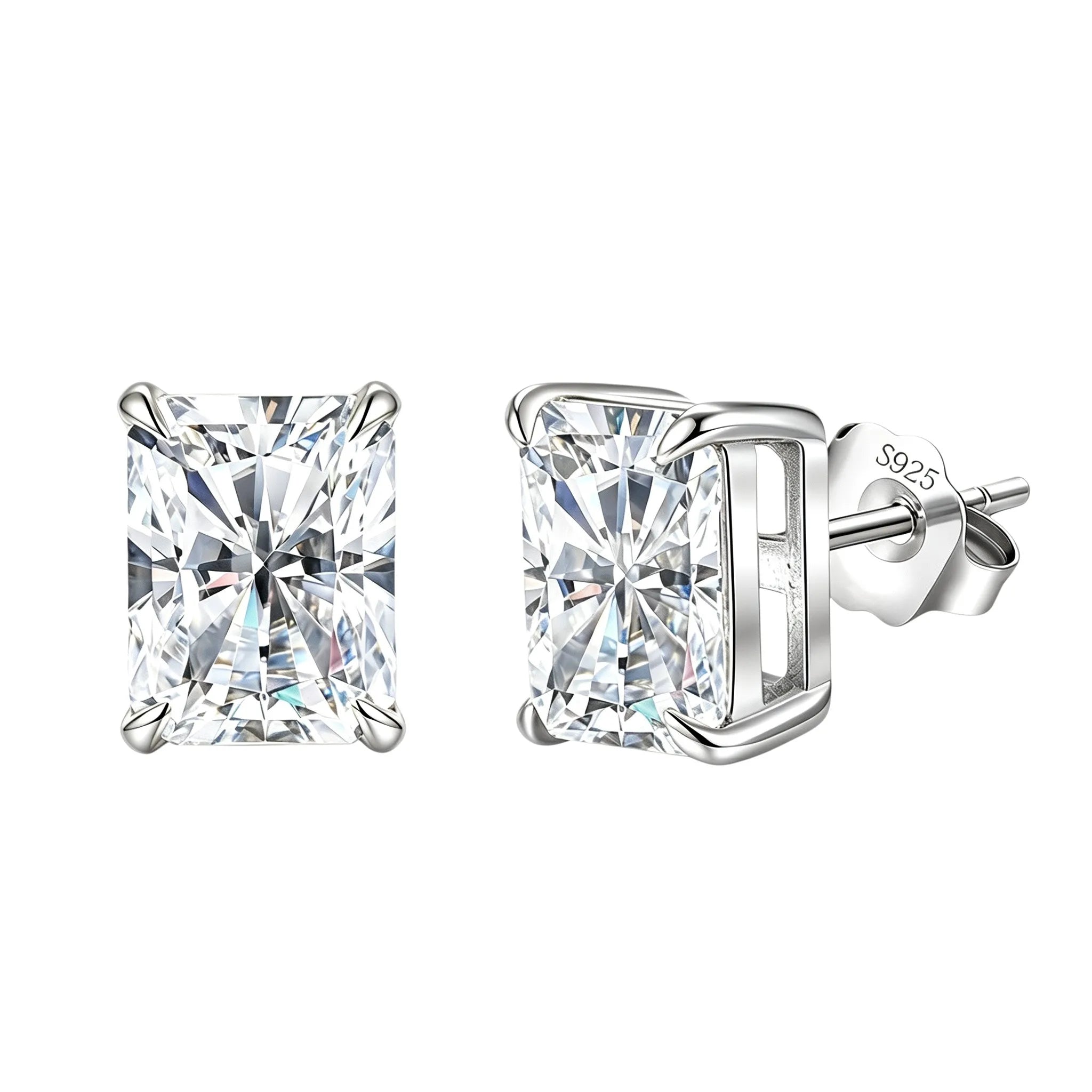 MEETMAY | Radiant-Cut Moissanite Stud Earrings – S925 Sterling Silver 18K Gold Plated, GRA Certified