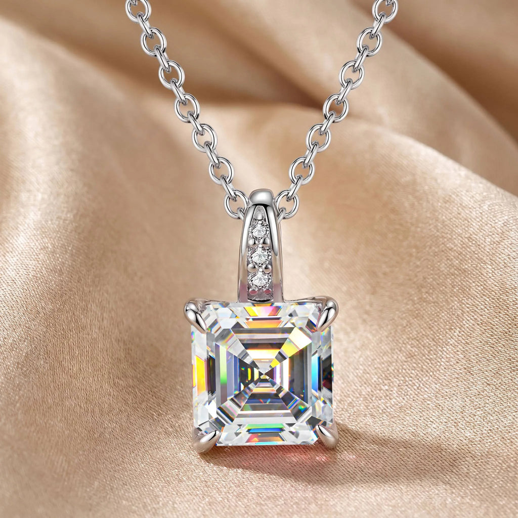 MEETMAY | Asscher-Cut Moissanite Pendant Necklace – S925 Sterling Silver 18K Gold Plated, D-Color