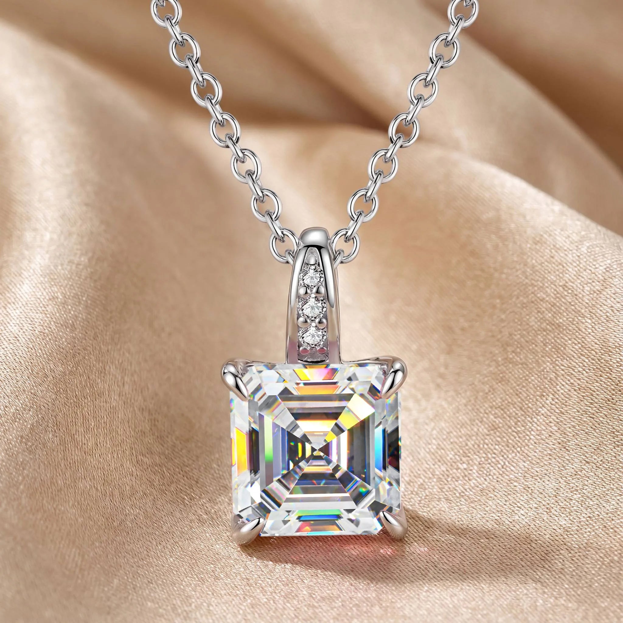 MEETMAY | Asscher-Cut Moissanite Pendant Necklace – S925 Sterling Silver 18K Gold Plated, D-Color