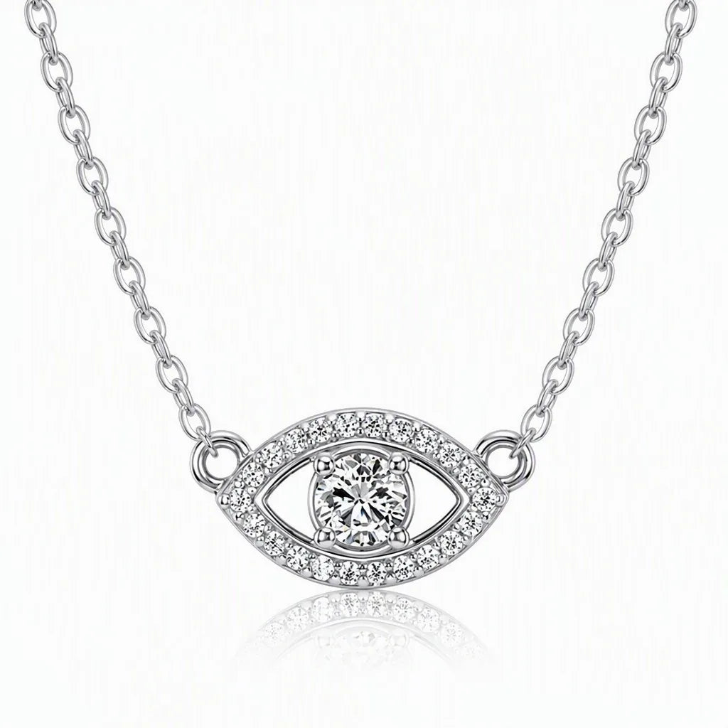 MEETMAY | Evil Eye Moissanite Pendant Necklace – S925 Sterling Silver 14K Gold Plated, D-Color