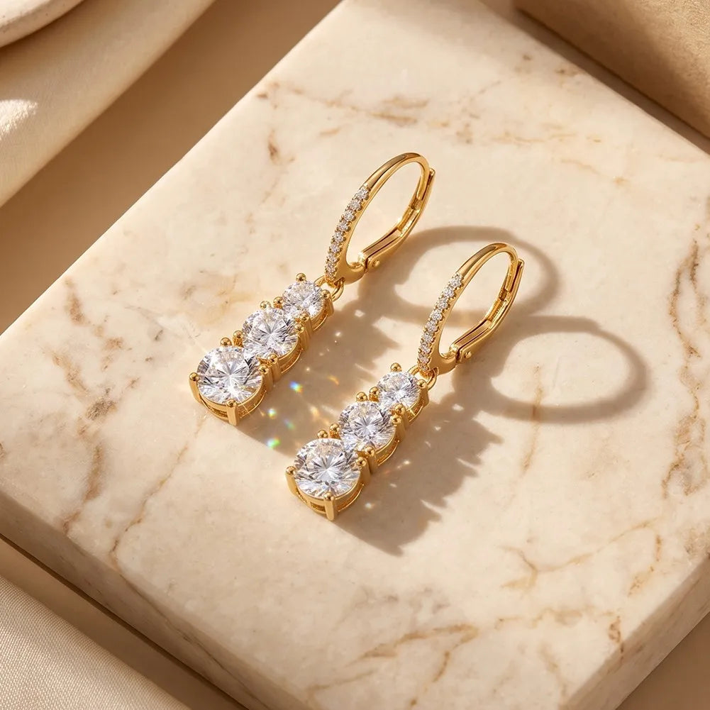 MEETMAY | Triple Circle Moissanite Earrings – S925 Sterling Silver 14K Gold Plated, D-Color