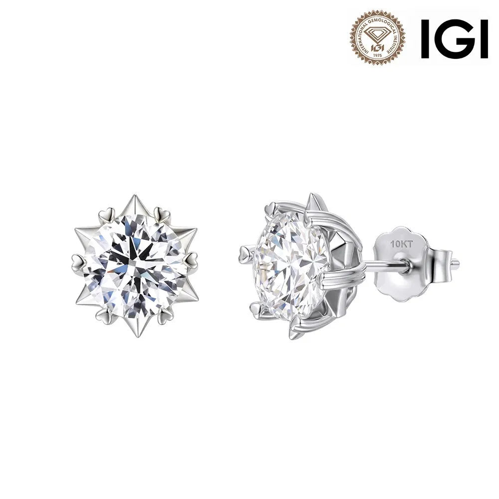 MEETMAY | Round Lab-Grown Diamond Stud Earrings – S925 Sterling Silver, Real Solid Gold Custom Available