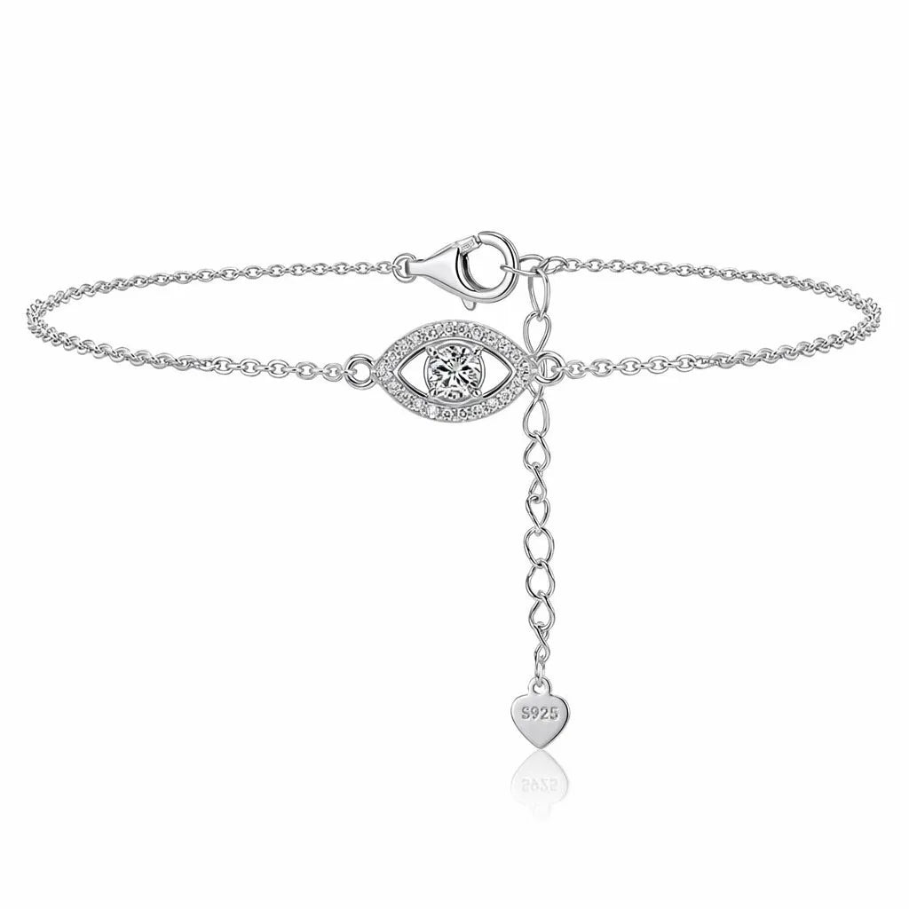 MEETMAY | Evil Eye Moissanite Bracelet – S925 Sterling Silver 14K Gold Plated, D-Color