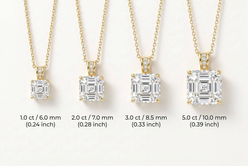 MEETMAY | Asscher-Cut Moissanite Pendant Necklace – S925 Sterling Silver 18K Gold Plated, D-Color