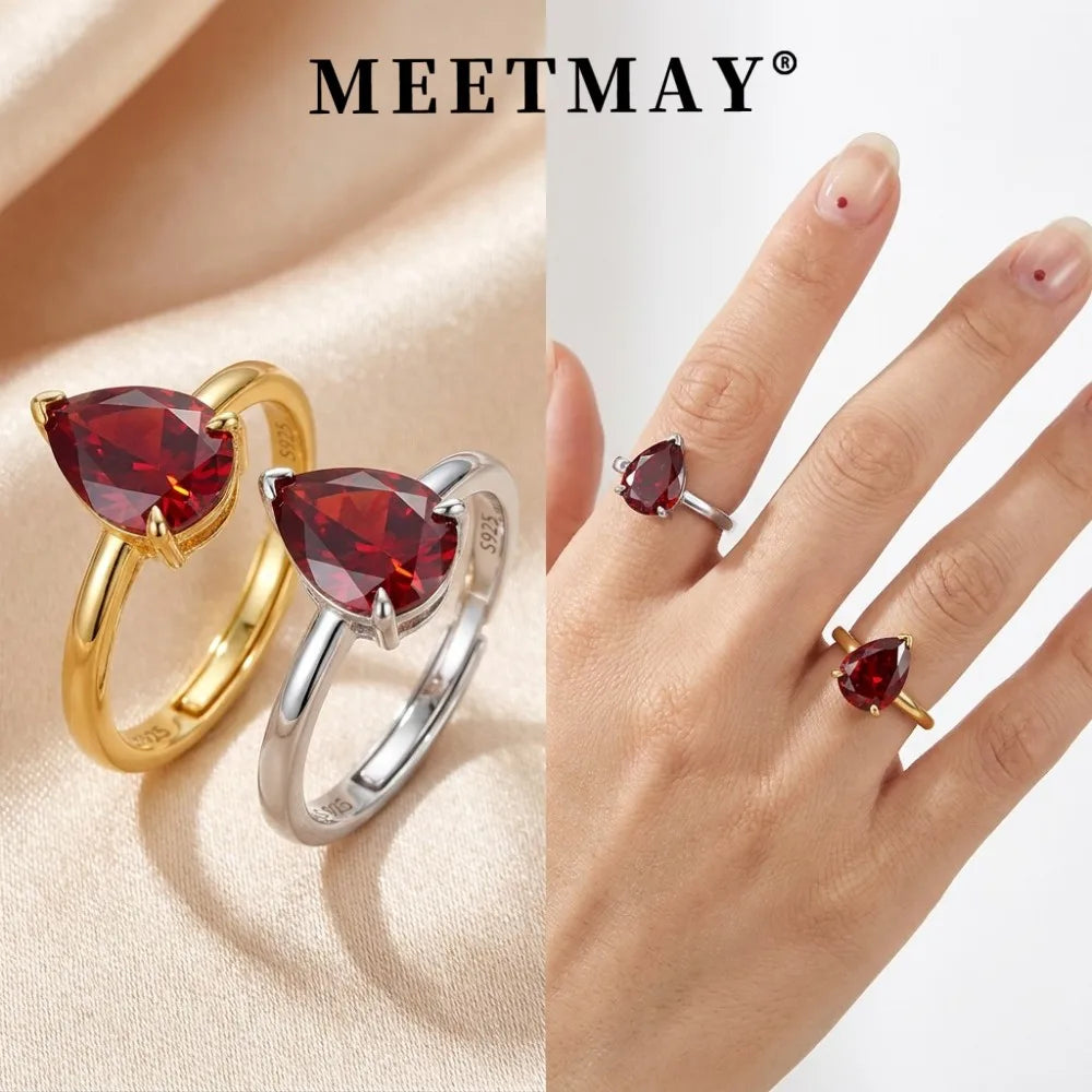 MEETMAY | Colorful Pear-Cut Moissanite Adjustable Ring – S925 Sterling Silver 18K Gold Plated, GRA Certified