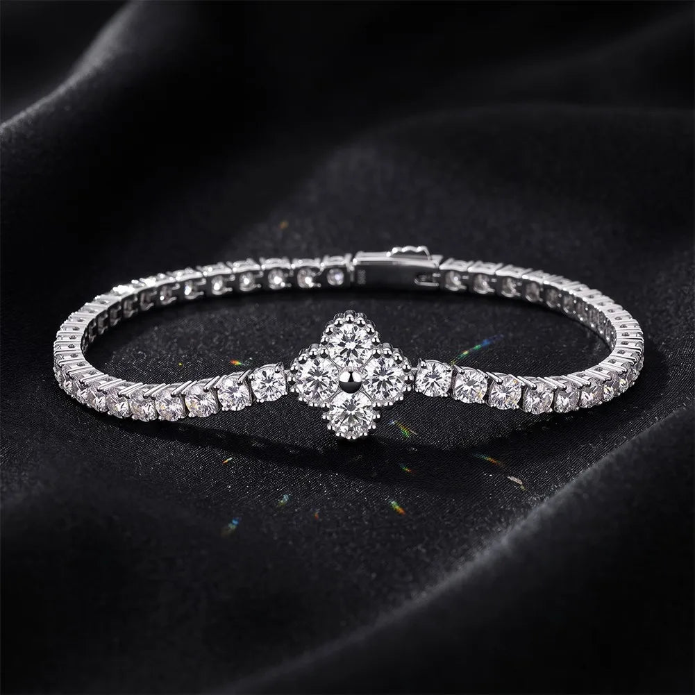 MEETMAY | Clover Moissanite Bracelet – S925 Sterling Silver 14K Gold Plated, D-Color