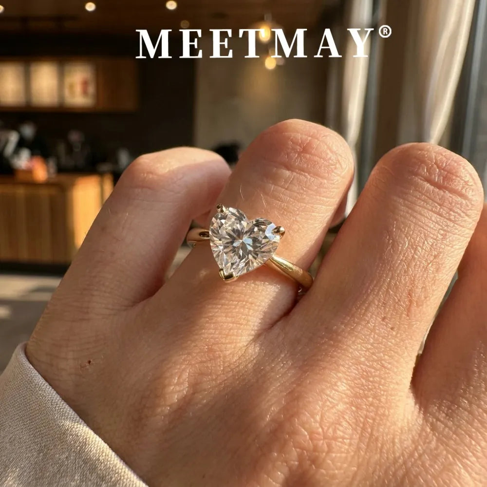 MEETMAY | Heart-Cut Moissanite Adjustable Ring – S925 Sterling Silver 18K Gold Plated, D-Color