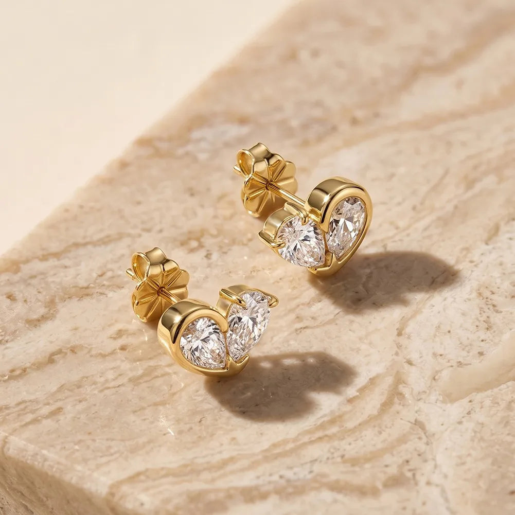 MEETMAY | Double Pear-Cut Moissanite Stud Earrings – S925 Sterling Silver 14K Gold Plated, D-Color