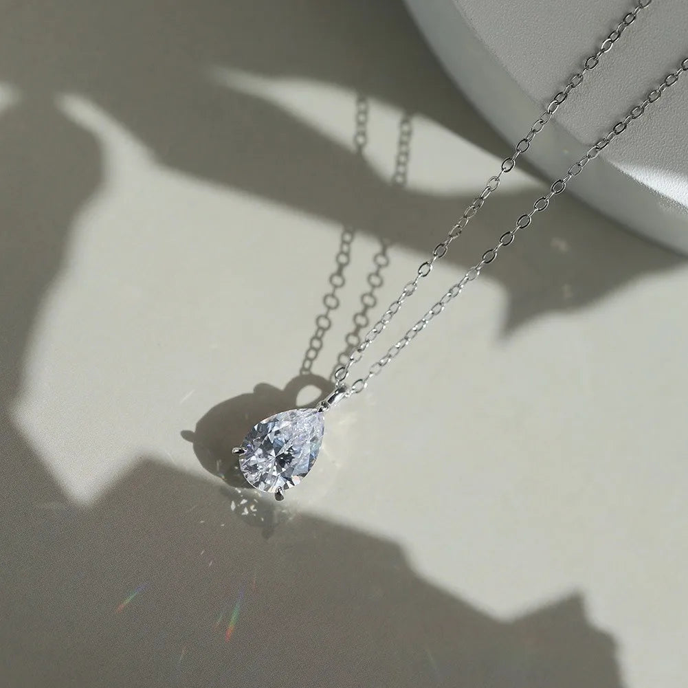 MEETMAY | Pear-Cut Moissanite Pendant Necklace – S925 Sterling Silver 18K Gold Plated, D-Color
