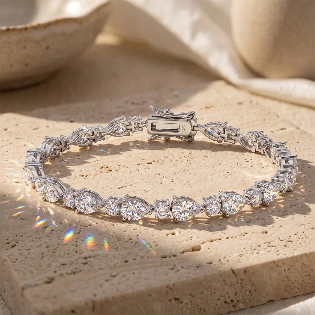 MEETMAY | Pear-Cut Moissanite Bracelet – S925 Sterling Silver 14K Gold Plated, D-Color