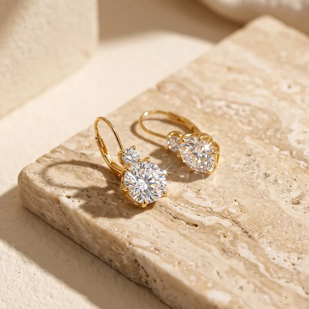 MEETMAY | Drop Hook Moissanite Earrings – S925 Sterling Silver 14K Gold Plated, D-Color