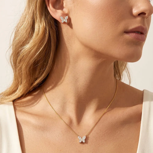 MEETMAY | Butterfly-Cut Moissanite Pendant Necklace – S925 Sterling Silver 14K Gold Plated, D-Color