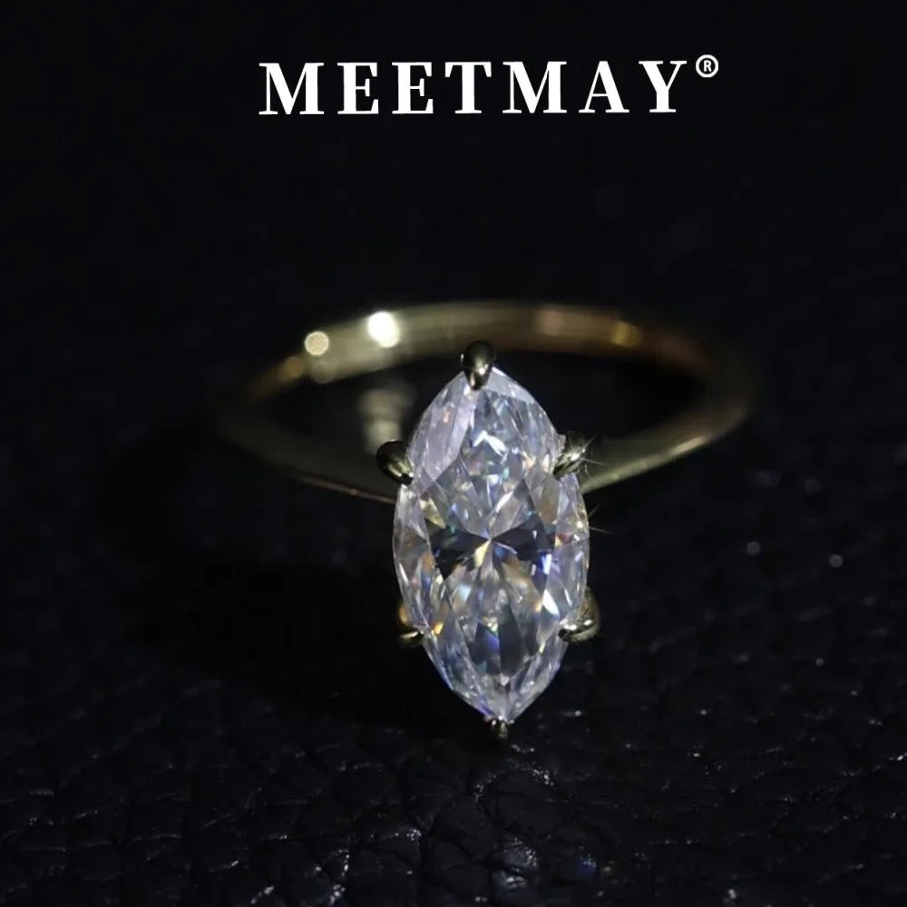 MEETMAY | Marquise-Cut Moissanite Adjustable Ring – S925 Sterling Silver 18K Gold Plated, D-Color