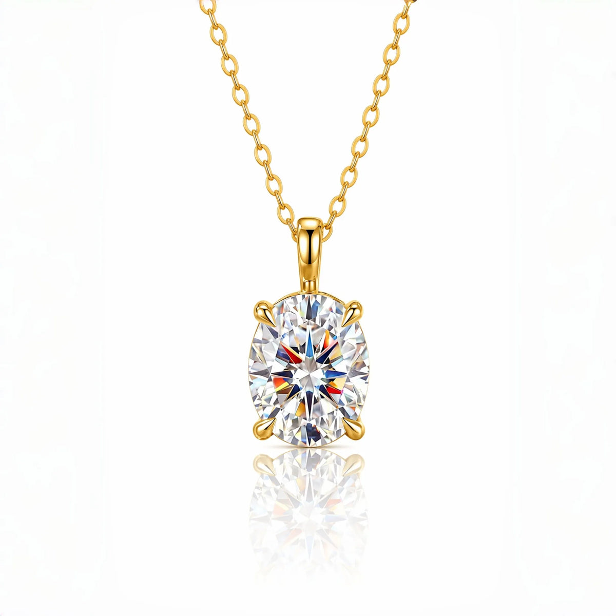 MEETMAY | Oval-Cut Moissanite Pendant Necklace – S925 Sterling Silver 18K Gold Plated, D-Color