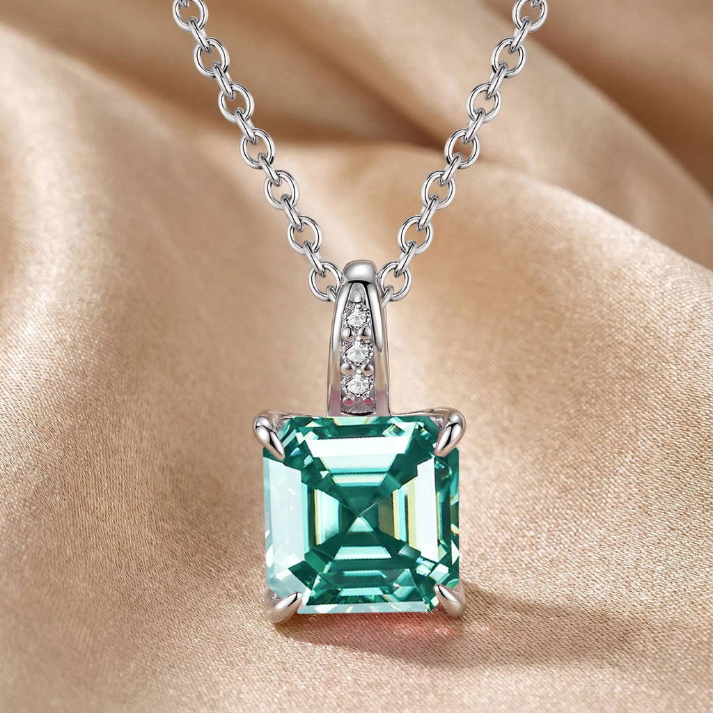 MEETMAY | Colorful Asscher-Cut Moissanite Pendant Necklace – S925 Sterling Silver 18K Gold Plated, GRA Certified