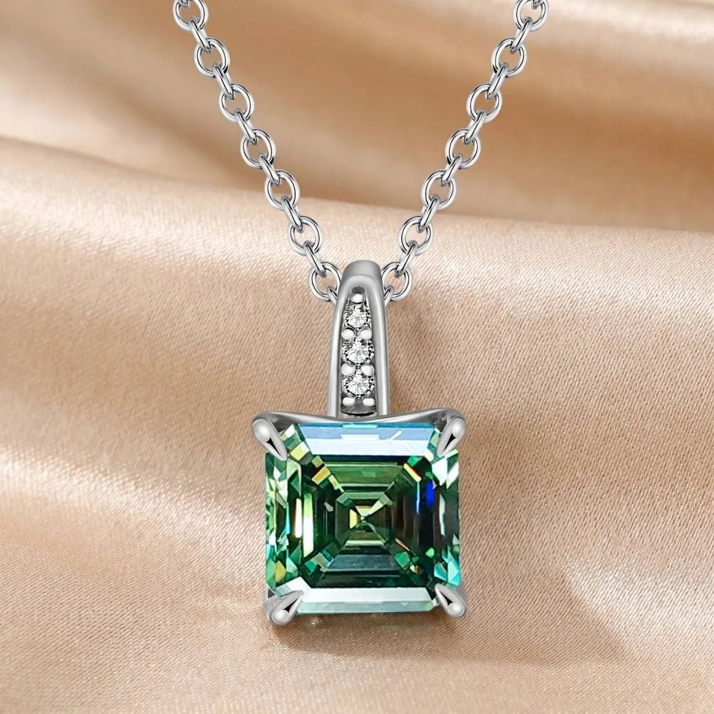 MEETMAY | Colorful Asscher-Cut Moissanite Pendant Necklace – S925 Sterling Silver 18K Gold Plated, GRA Certified