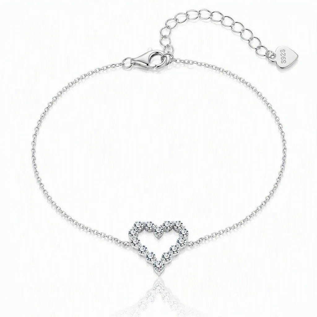 MEETMAY | Heart-Cut Moissanite Bracelet – S925 Sterling Silver 14K Gold Plated, D-Color