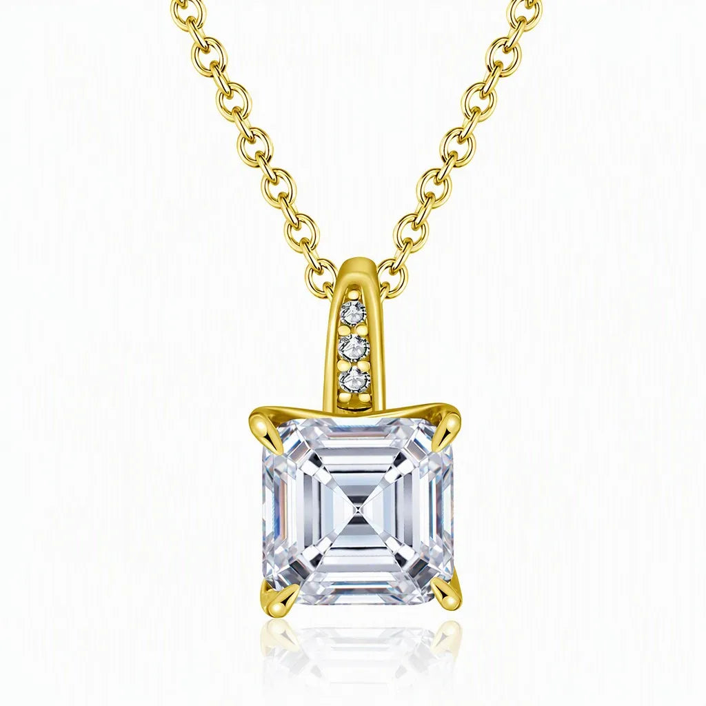 MEETMAY | Asscher-Cut Moissanite Pendant Necklace – S925 Sterling Silver 18K Gold Plated, D-Color