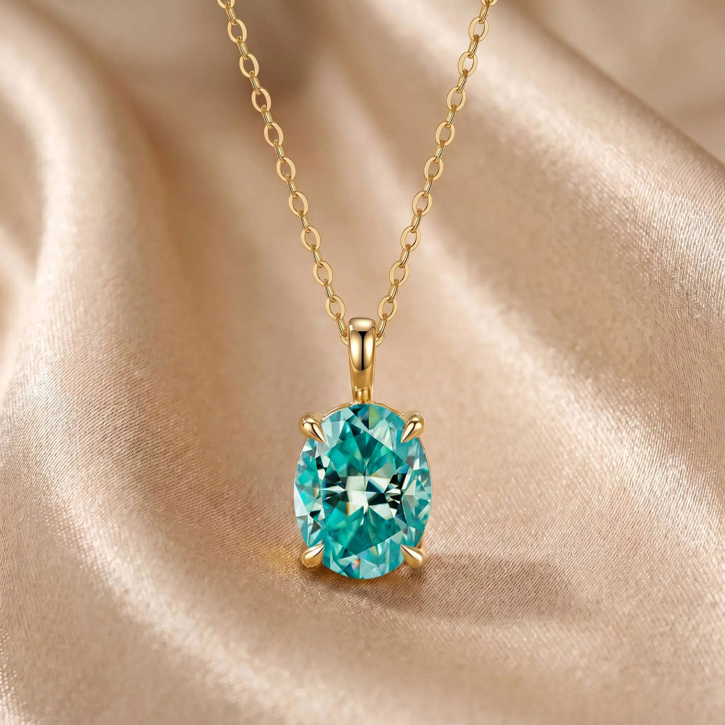 MEETMAY | Colorful Oval-Cut Moissanite Pendant Necklace – S925 Sterling Silver 18K Gold Plated, GRA Certified
