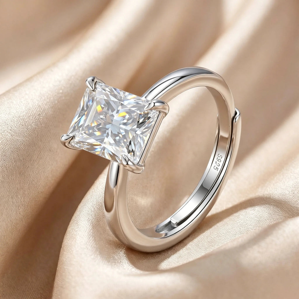 MEETMAY | Radiant-Cut Moissanite Adjustable Ring – S925 Sterling Silver 18K Gold Plated, D-Color