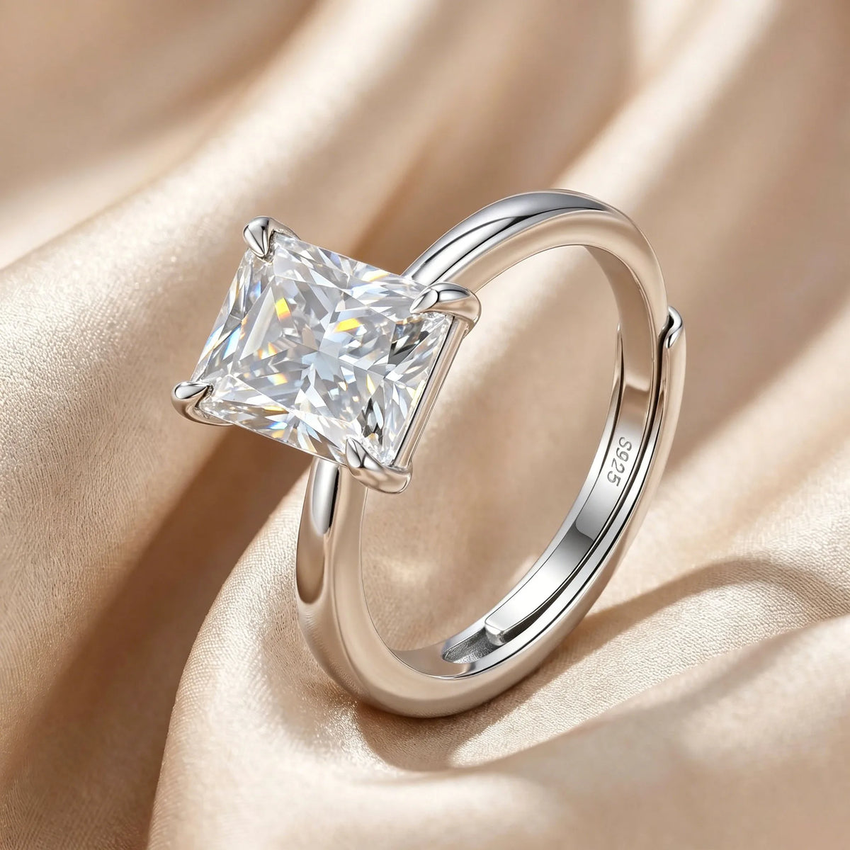 MEETMAY | Radiant-Cut Moissanite Adjustable Ring – S925 Sterling Silver 18K Gold Plated, D-Color