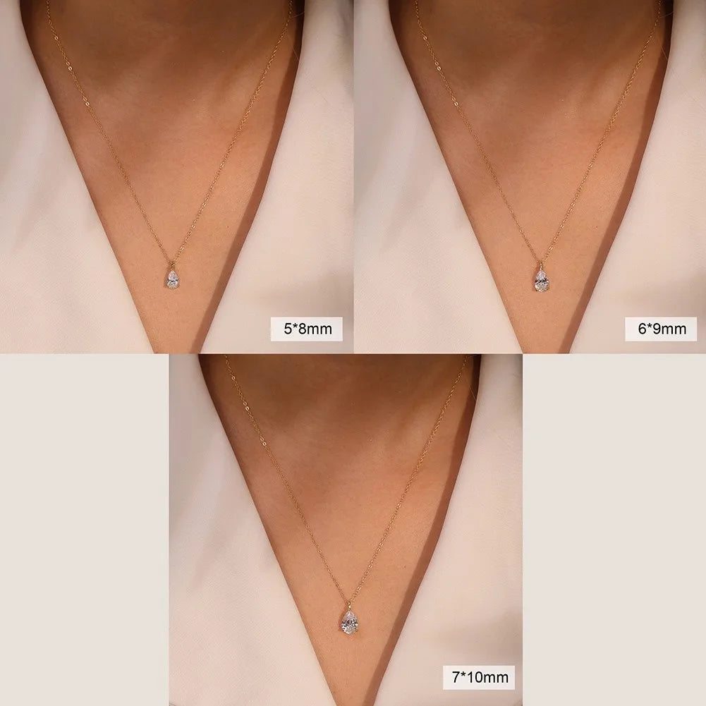 MEETMAY | Pear-Cut Moissanite Pendant Necklace – S925 Sterling Silver 18K Gold Plated, D-Color