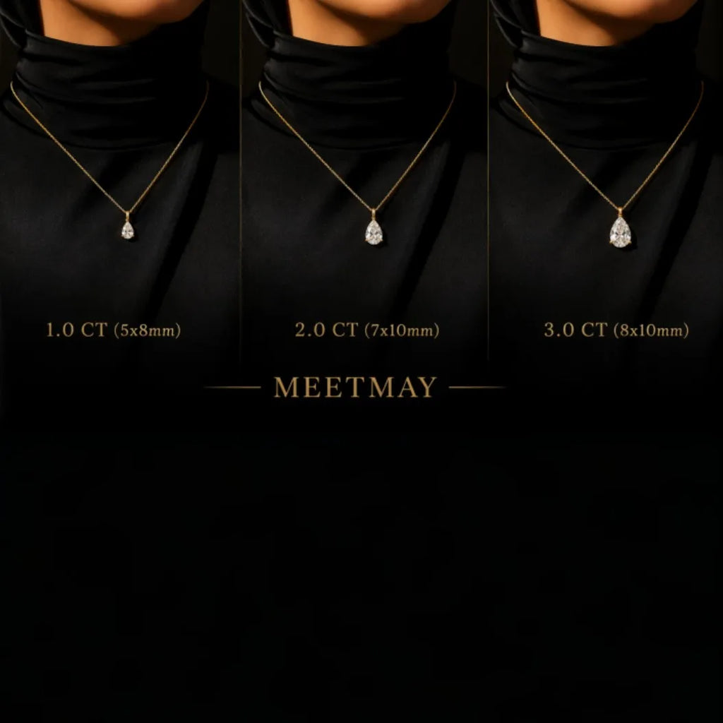 MEETMAY | Pear-Cut Moissanite Pendant Necklace – S925 Sterling Silver 18K Gold Plated, D-Color