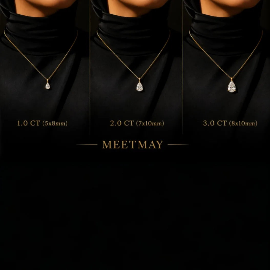 MEETMAY | Pear-Cut Moissanite Pendant Necklace – S925 Sterling Silver 18K Gold Plated, D-Color