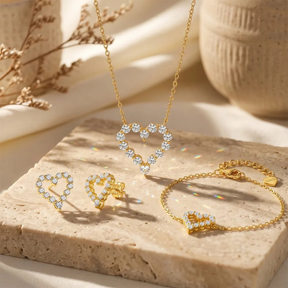 MEETMAY | Heart-Cut Moissanite Pendant Necklace – S925 Sterling Silver 14K Gold Plated, D-Color