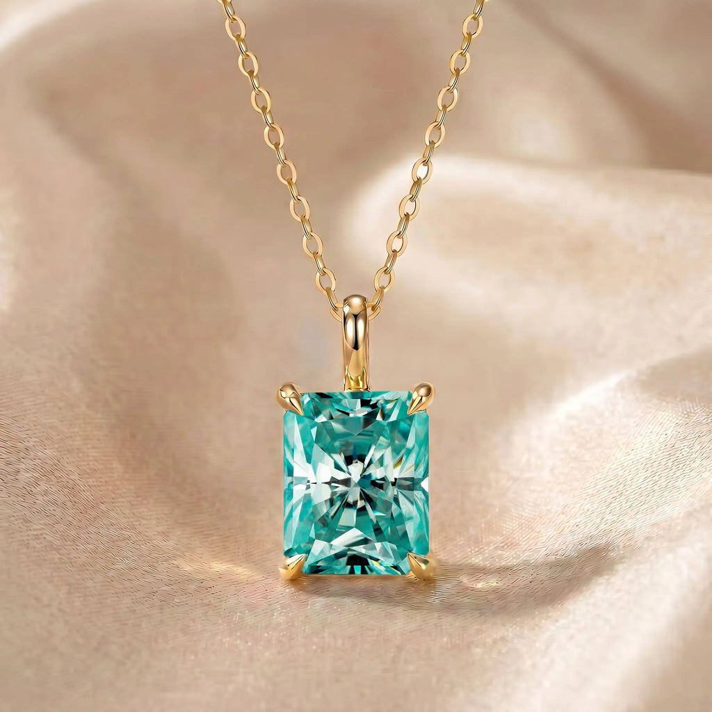 MEETMAY | Colorful Radiant-Cut Moissanite Pendant Necklace – S925 Sterling Silver 18K Gold Plated, GRA Certified