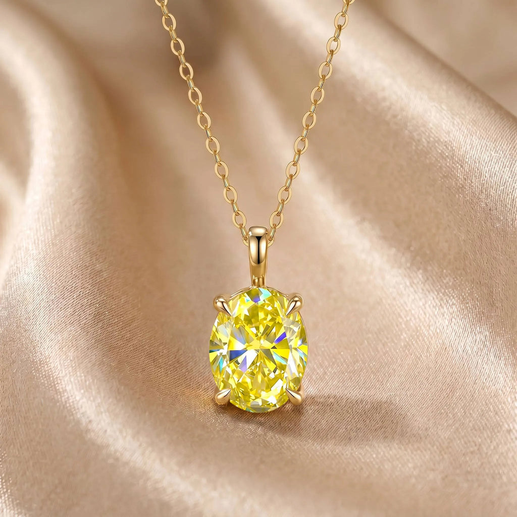 MEETMAY | Colorful Oval-Cut Moissanite Pendant Necklace – S925 Sterling Silver 18K Gold Plated, GRA Certified