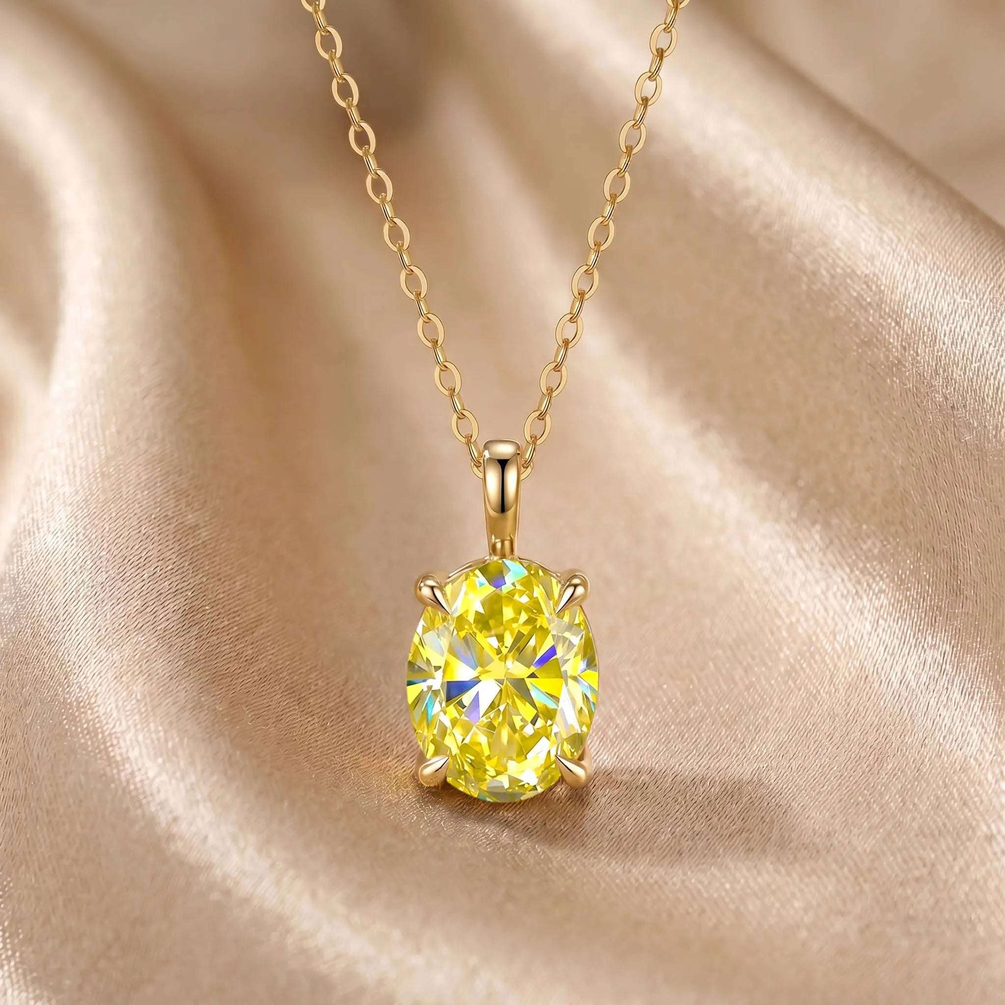 MEETMAY | Colorful Oval-Cut Moissanite Pendant Necklace – S925 Sterling Silver 18K Gold Plated, GRA Certified