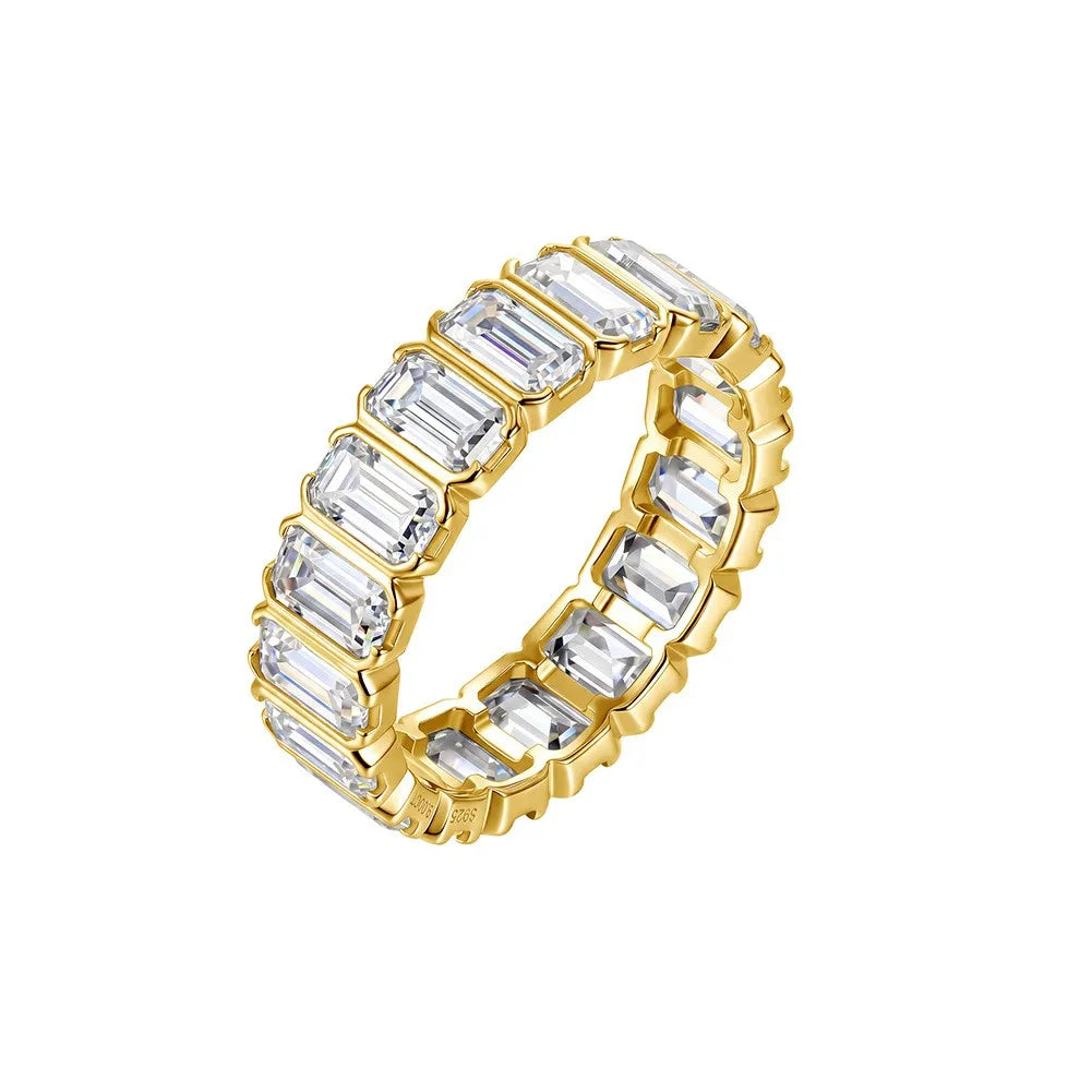 MEETMAY | Emerald-Cut Moissanite Eternity Band Ring – S925 Sterling Silver, D-Color