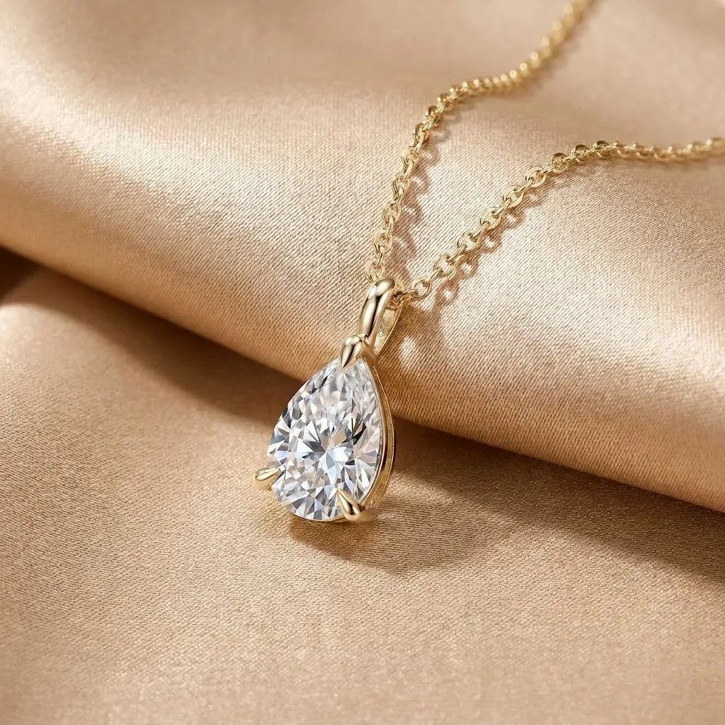 MEETMAY | Pear-Cut Moissanite Pendant Necklace – S925 Sterling Silver 18K Gold Plated, D-Color