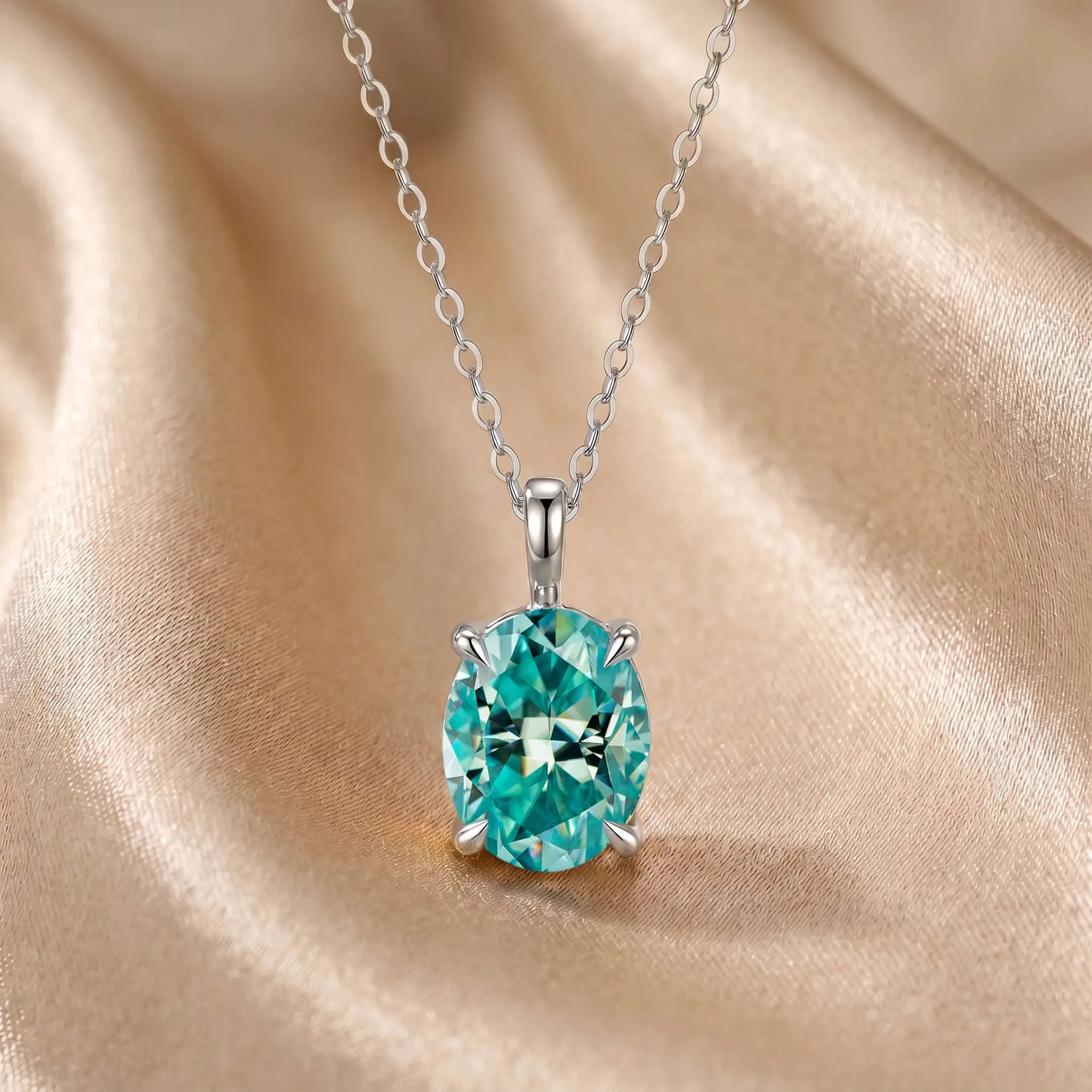 MEETMAY | Colorful Oval-Cut Moissanite Pendant Necklace – S925 Sterling Silver 18K Gold Plated, GRA Certified