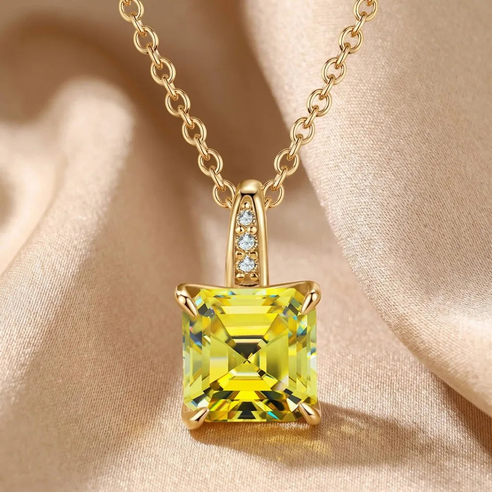 MEETMAY | Colorful Asscher-Cut Moissanite Pendant Necklace – S925 Sterling Silver 18K Gold Plated, GRA Certified