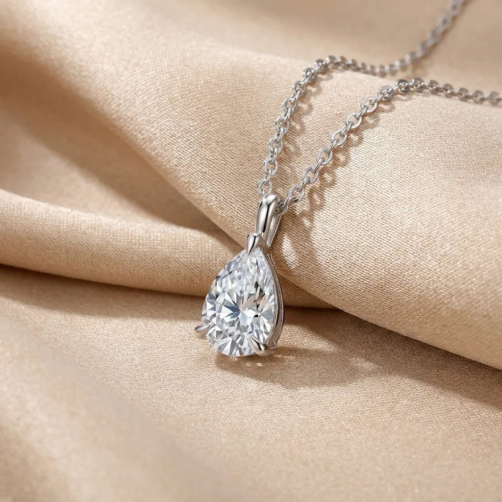MEETMAY | Pear-Cut Moissanite Pendant Necklace – S925 Sterling Silver 18K Gold Plated, D-Color