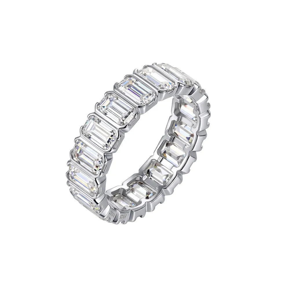 MEETMAY | Emerald-Cut Moissanite Eternity Band Ring – S925 Sterling Silver, D-Color