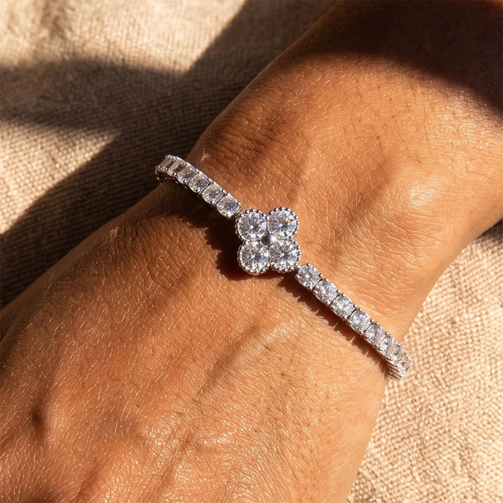 MEETMAY | Clover Moissanite Bracelet – S925 Sterling Silver 14K Gold Plated, D-Color
