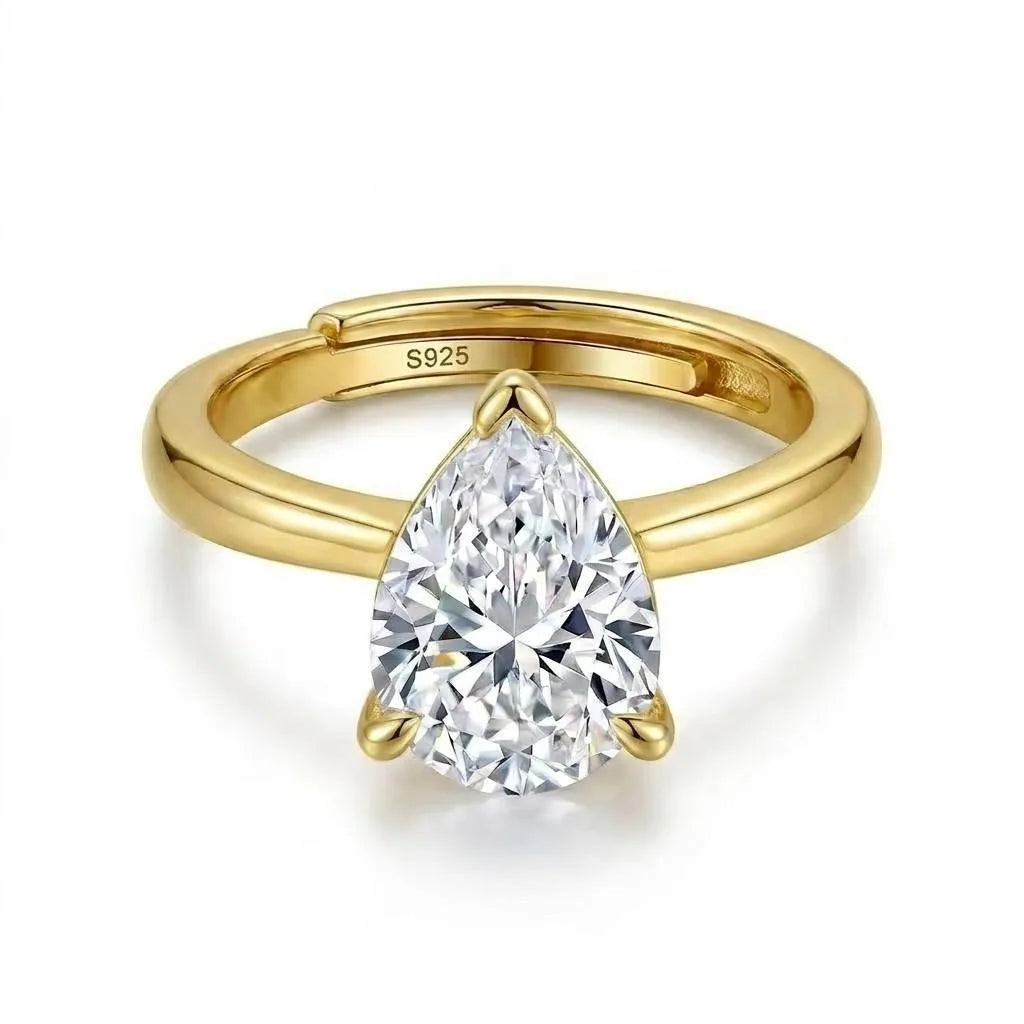 MEETMAY | Pear-Cut Moissanite Adjustable Ring – S925 Sterling Silver 18K Gold Plated, D-Color