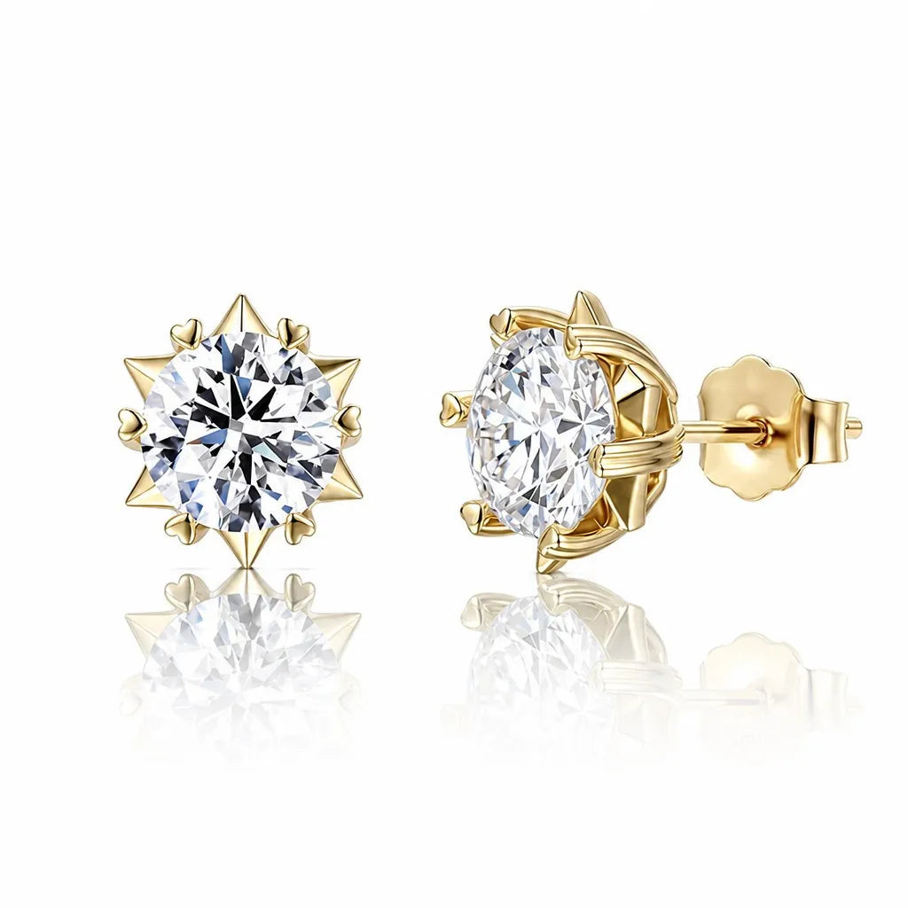 MEETMAY | Round Lab-Grown Diamond Stud Earrings – S925 Sterling Silver, Real Solid Gold Custom Available