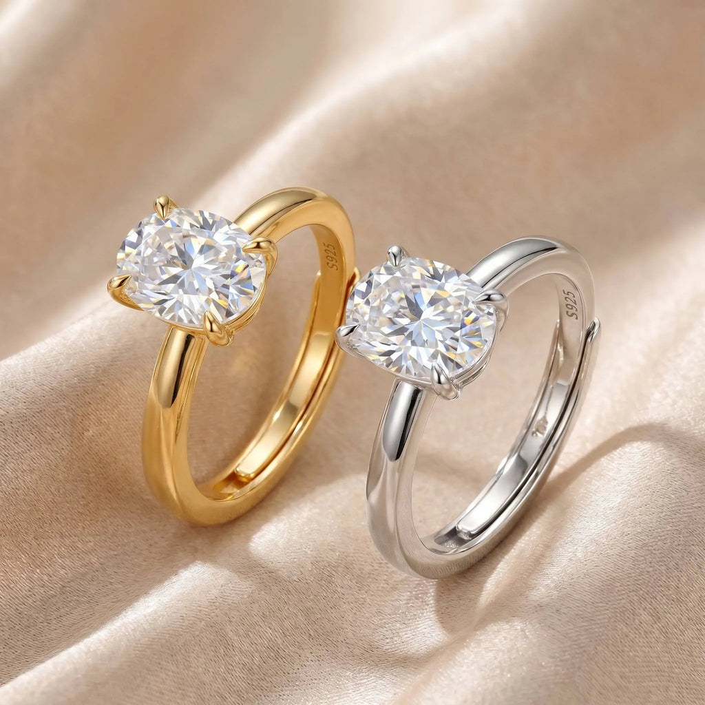 MEETMAY | Oval-Cut Moissanite Adjustable Ring – S925 Sterling Silver 18K Gold Plated, D-Color