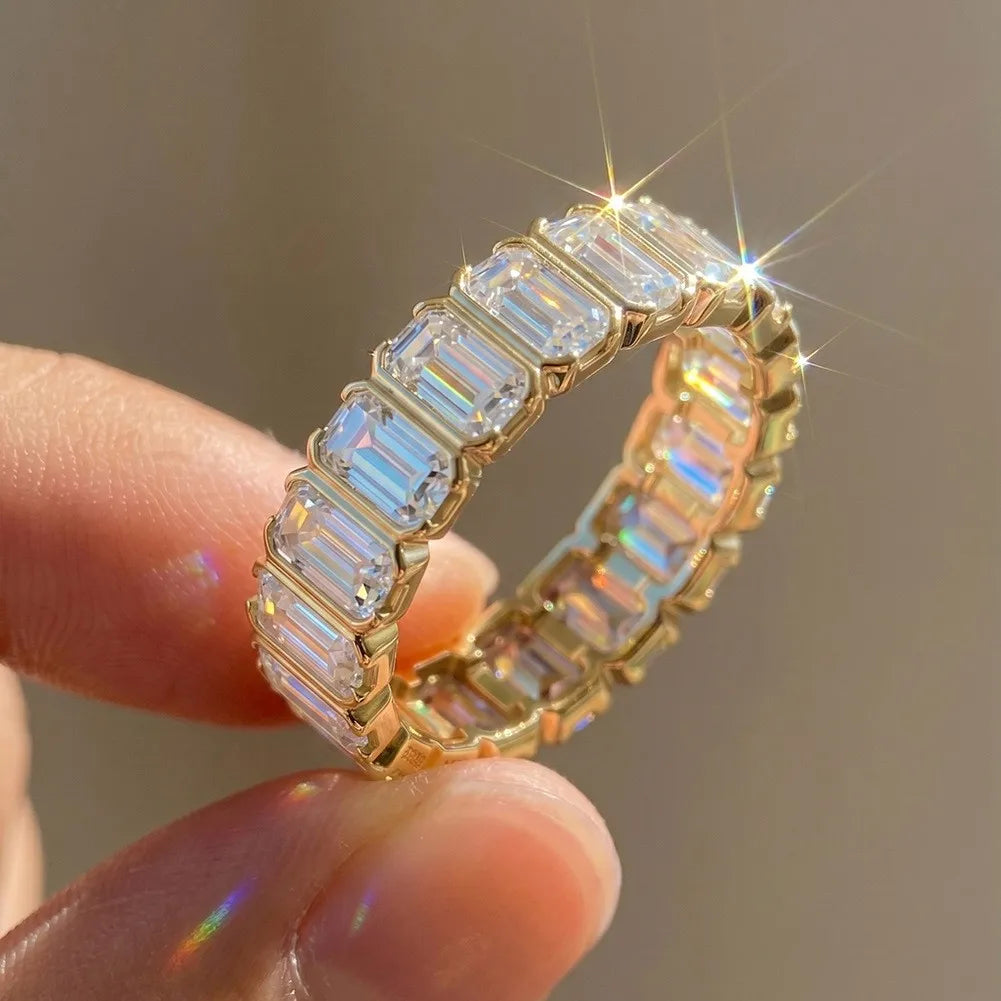 MEETMAY | Emerald-Cut Moissanite Eternity Band Ring – S925 Sterling Silver, D-Color