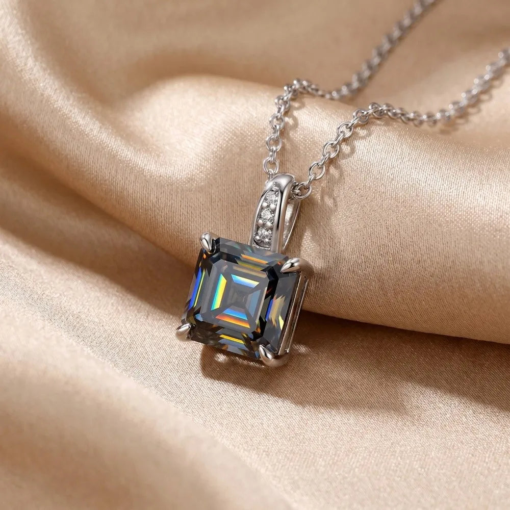 MEETMAY | Colorful Asscher-Cut Moissanite Pendant Necklace – S925 Sterling Silver 18K Gold Plated, GRA Certified