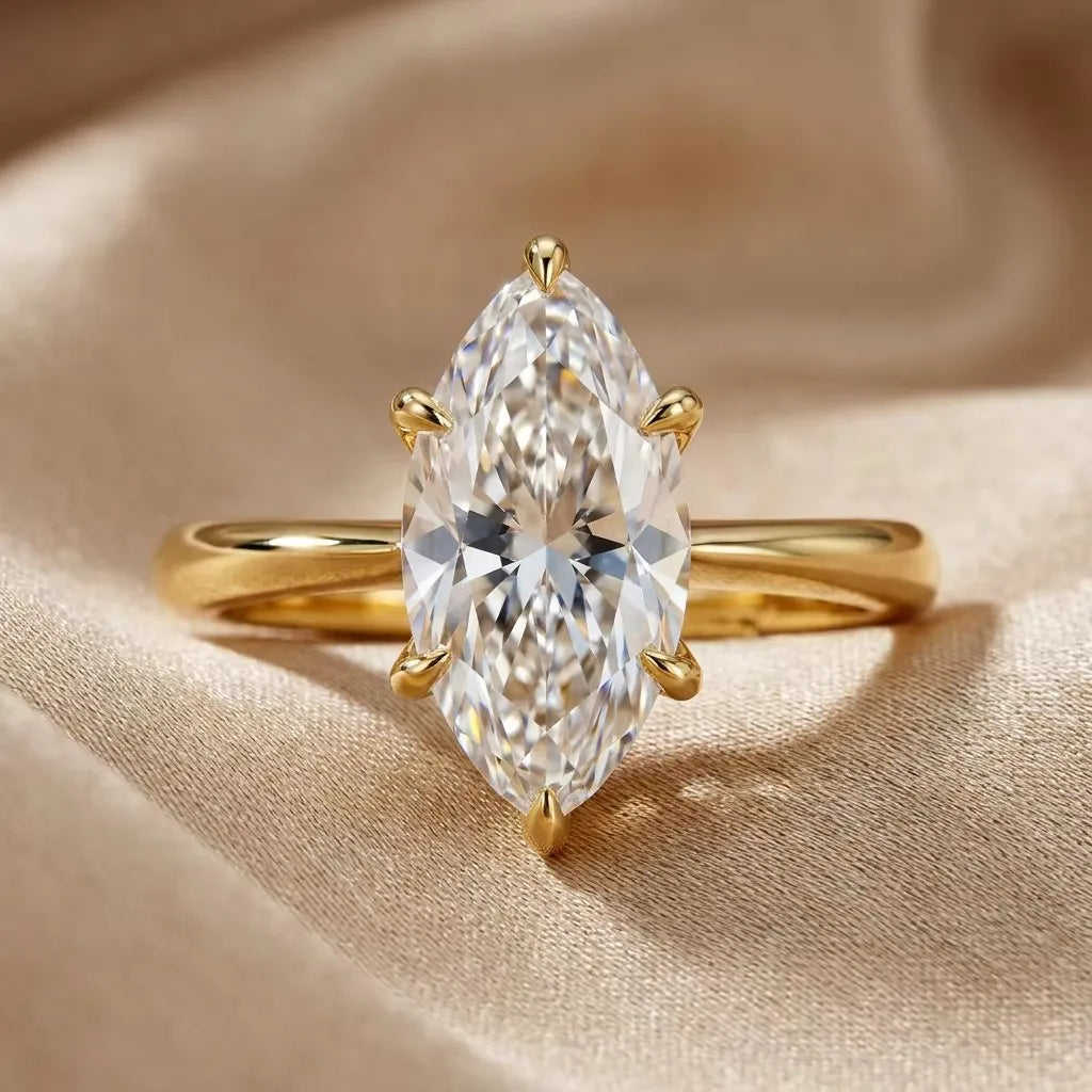 MEETMAY | Marquise-Cut Moissanite Adjustable Ring – S925 Sterling Silver 18K Gold Plated, D-Color