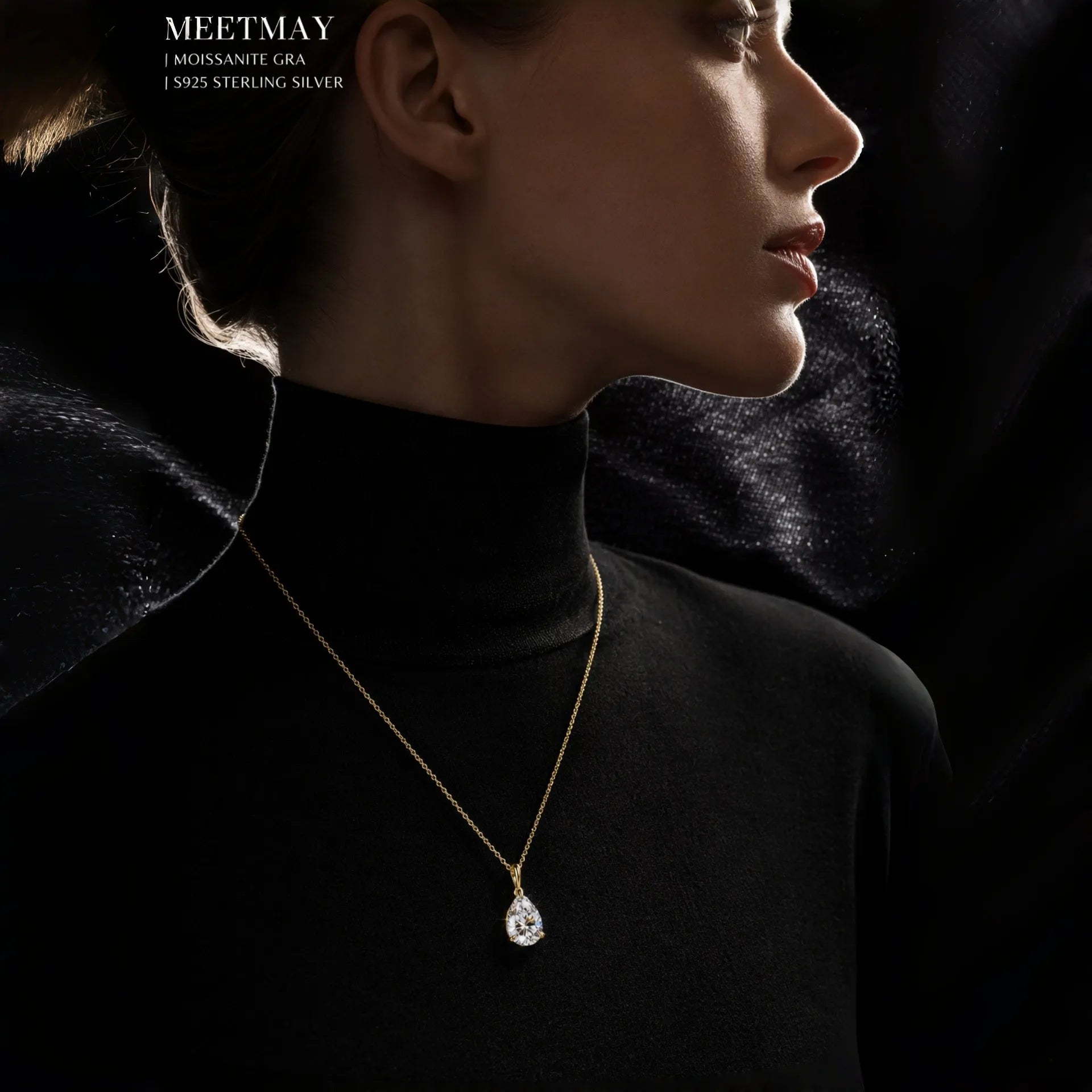 MEETMAY | Pear-Cut Moissanite Pendant Necklace – S925 Sterling Silver 18K Gold Plated, D-Color