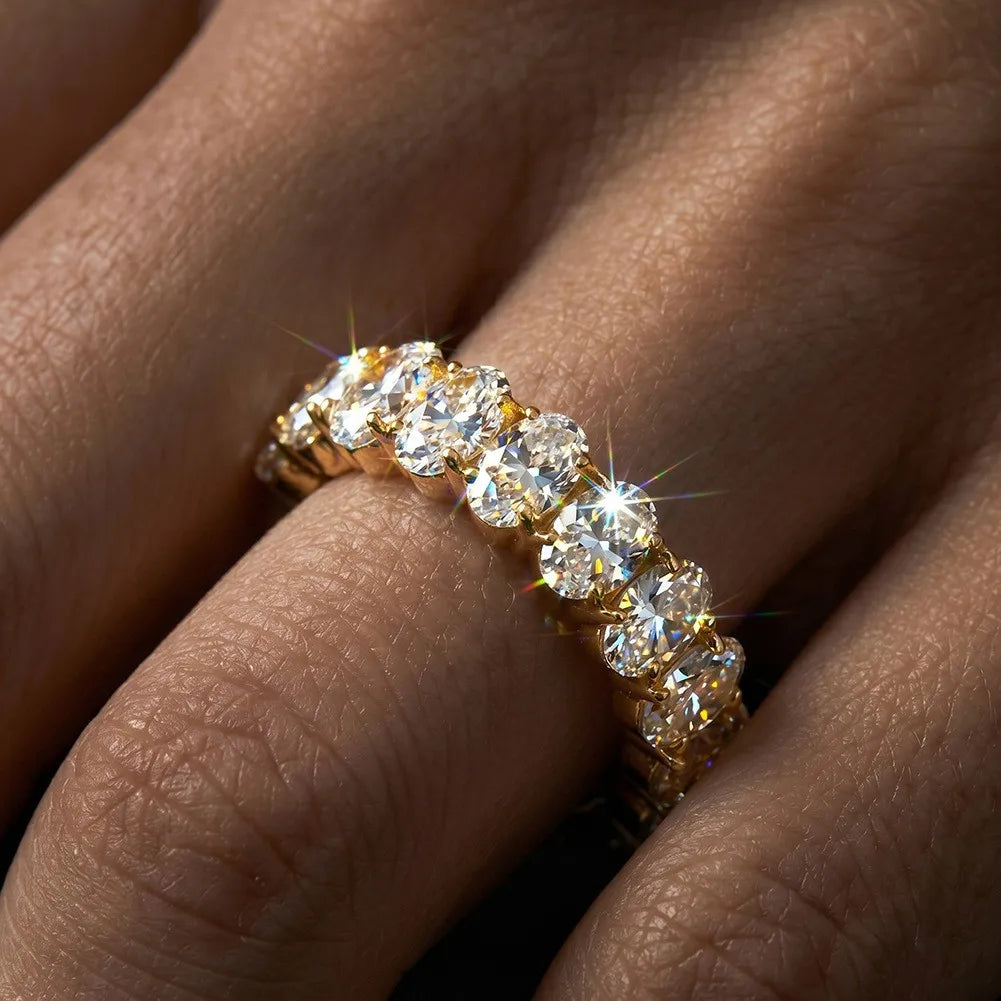 MEETMAY | Oval-Cut Moissanite Eternity Band Ring – S925 Sterling Silver, D-Color