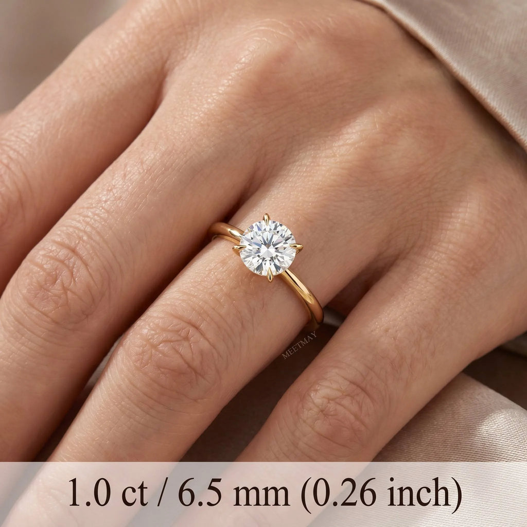 MEETMAY | Round-Cut Moissanite Adjustable Ring – S925 Sterling Silver 18K Gold Plated, D-Color