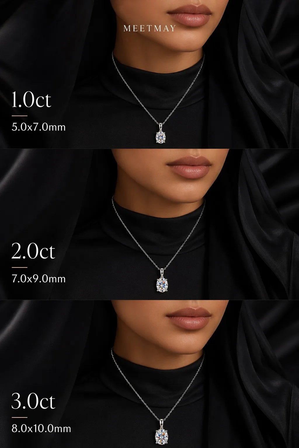 MEETMAY | Oval-Cut Moissanite Pendant Necklace – S925 Sterling Silver 18K Gold Plated, D-Color